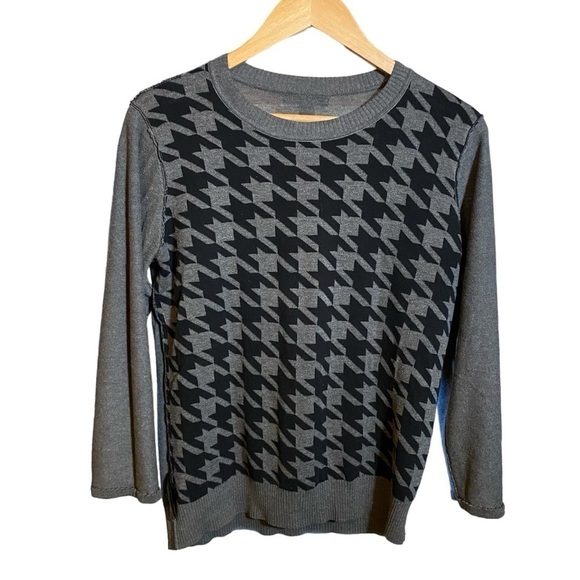 Forever 21 Sweater Women’s Crew-neck Grey-black Houndstooth Print Size L - Picture 7 of 12